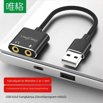 USB külső hangkártya – 3,5 mm-es mikrofon bemenet, sztereó hang, USB 2.0, modell V-K, márka Only Case