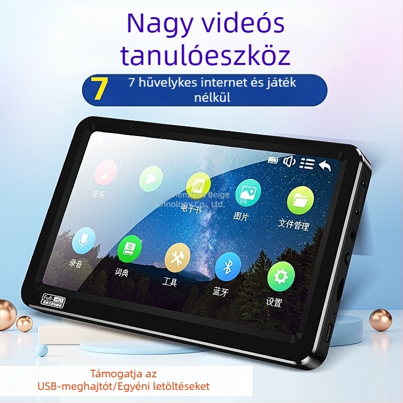 Hordozható MP5 lejátszó Bluetooth-támogatással, teljes képernyős MP4/MP3 lejátszó, USB tárhellyel, diákoknak