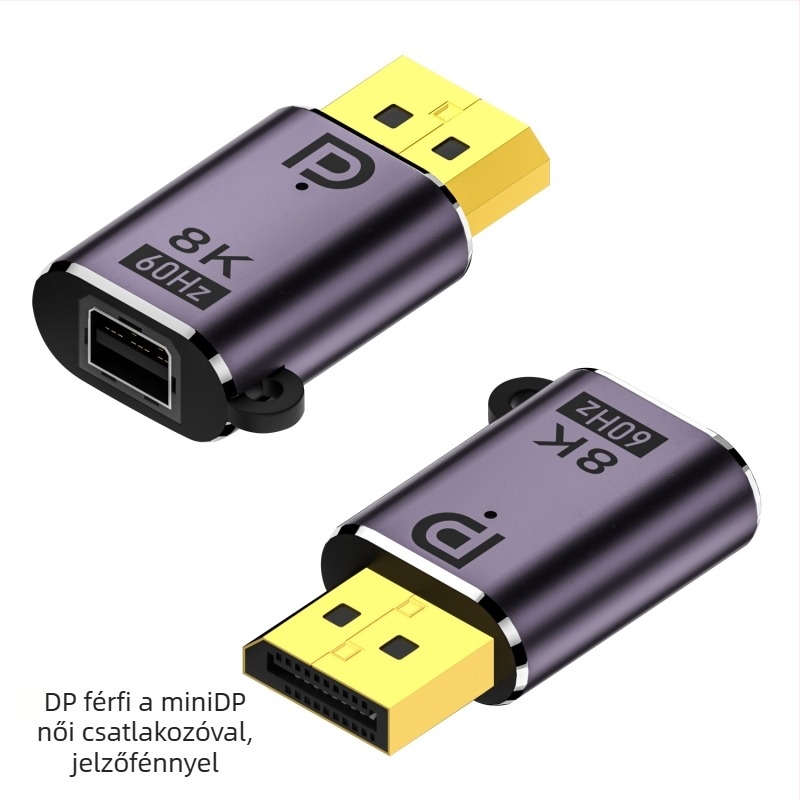 Kétirányú DP adapter Mini DisplayPort csatlakozóval, 8K támogatás, rézmagú, hossz 35 mm, 32 GB adatátvitel