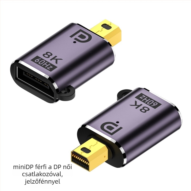Kétirányú DP adapter Mini DisplayPort csatlakozóval, 8K támogatás, rézmagú, hossz 35 mm, 32 GB adatátvitel