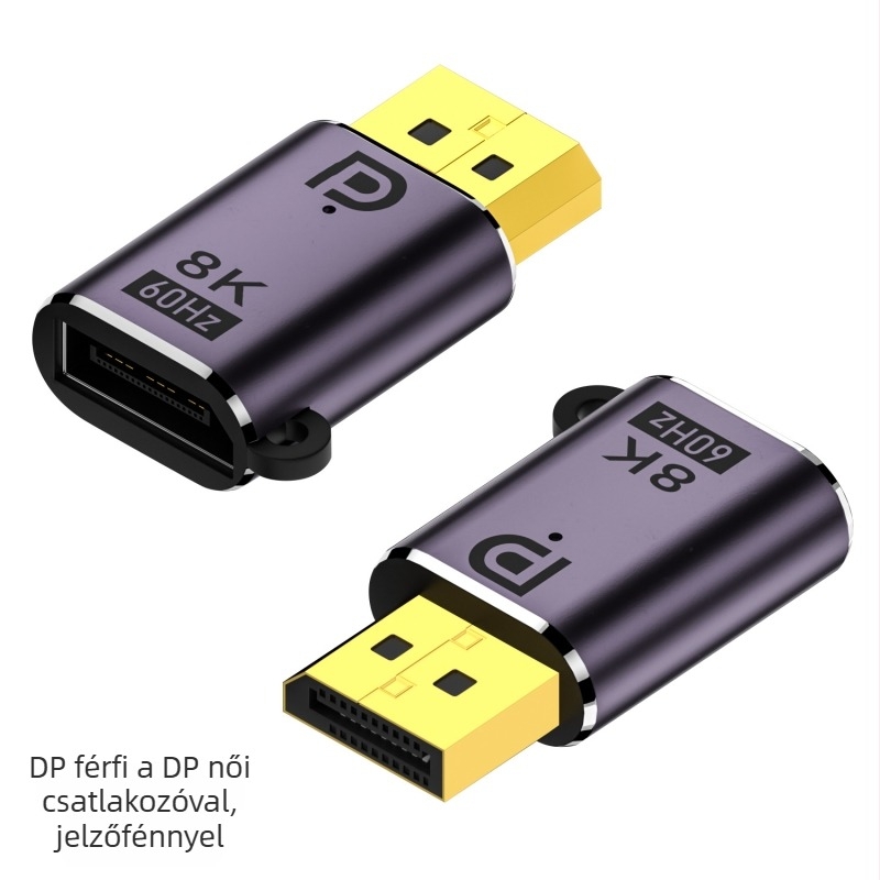 Kétirányú DP adapter Mini DisplayPort csatlakozóval, 8K támogatás, rézmagú, hossz 35 mm, 32 GB adatátvitel