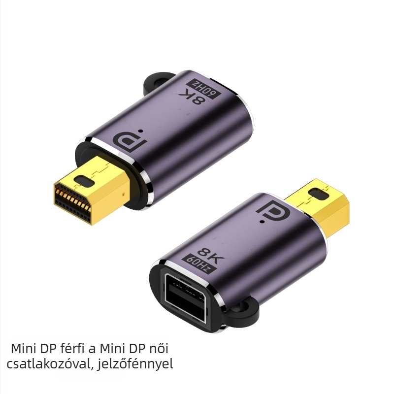Kétirányú DP adapter Mini DisplayPort csatlakozóval, 8K támogatás, rézmagú, hossz 35 mm, 32 GB adatátvitel