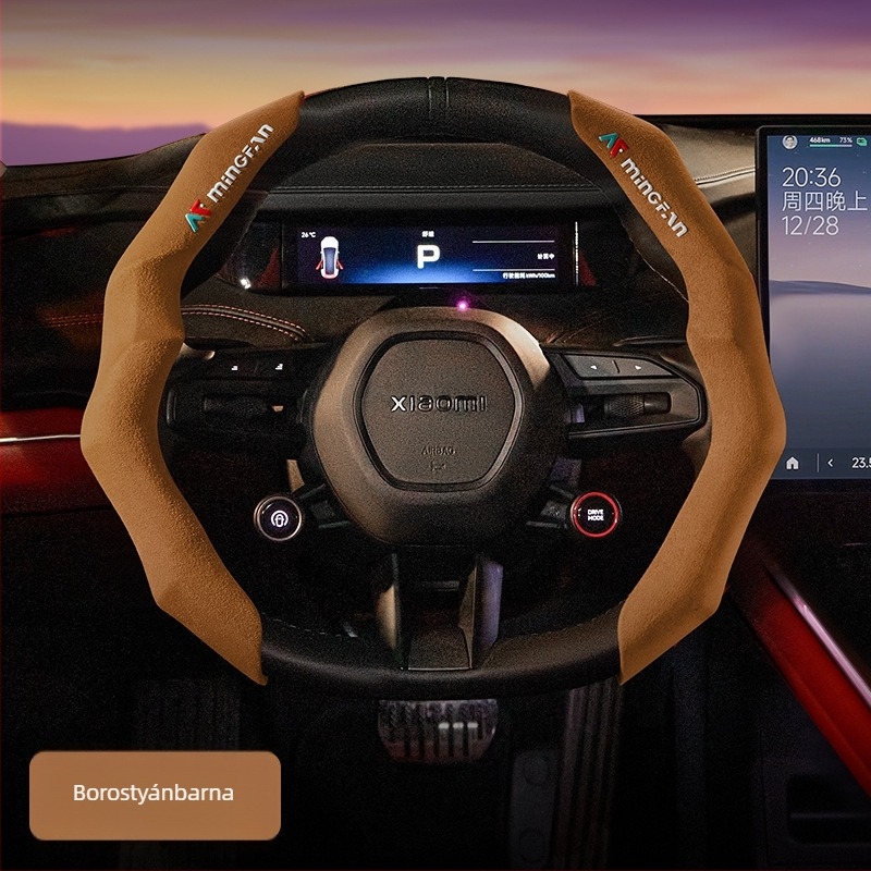 Velúr volántakaró, kazetta-stílus, csúszásmentes, izzadságot elnyelő, mind a négy évszakra, snap-on szerelés