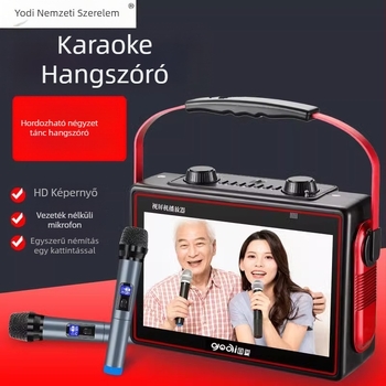 Hordozható négyzetes tánc hangszóró kijelzővel, Bluetooth 4.0, USB, 32GB tárhely, karaoke funkció