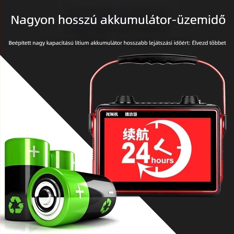 Hordozható négyzetes tánc hangszóró kijelzővel, Bluetooth 4.0, USB, 32GB tárhely, karaoke funkció