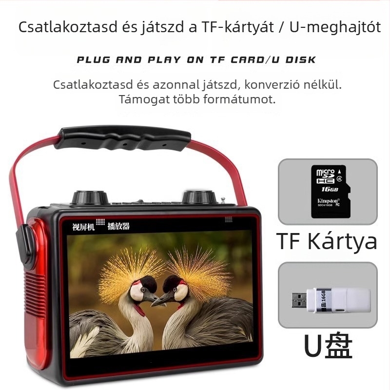 Hordozható négyzetes tánc hangszóró kijelzővel, Bluetooth 4.0, USB, 32GB tárhely, karaoke funkció
