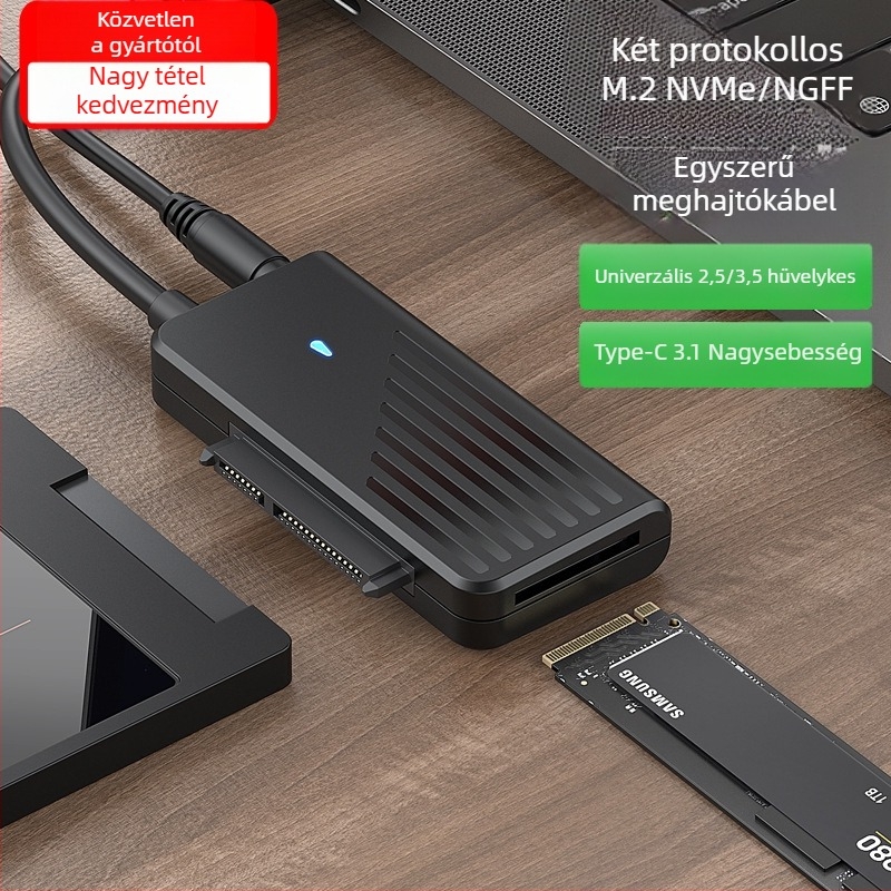 USB-C–ról SATA adapter kábel SATA meghajtókhoz, NVMe kettős protokoll (5 Gbps, JM581DC, 25–45 cm)