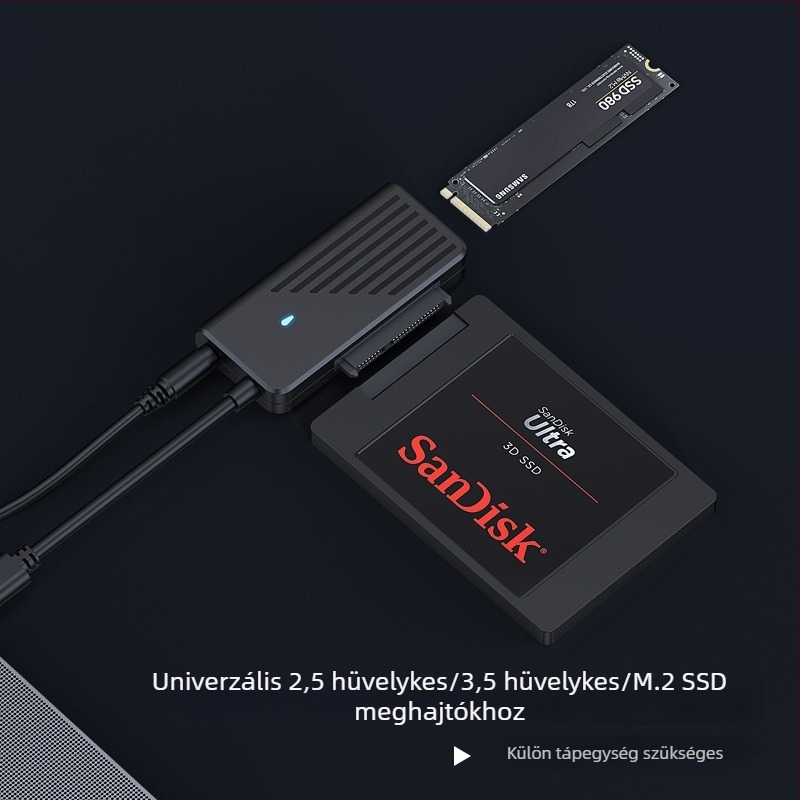 USB-C–ról SATA adapter kábel SATA meghajtókhoz, NVMe kettős protokoll (5 Gbps, JM581DC, 25–45 cm)