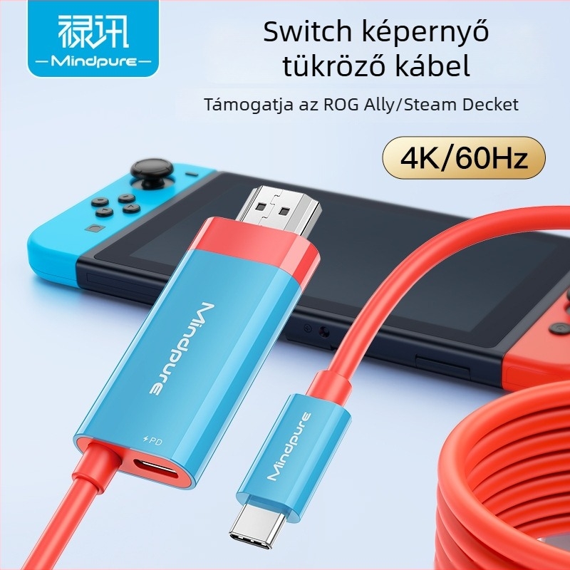 Type-C-tól HDMI-ig adapter kábel, 4K kompatibilis, 2 m hosszú, LT8711UXD chip, ónbevonatos rézmag, modell AD062/AD061