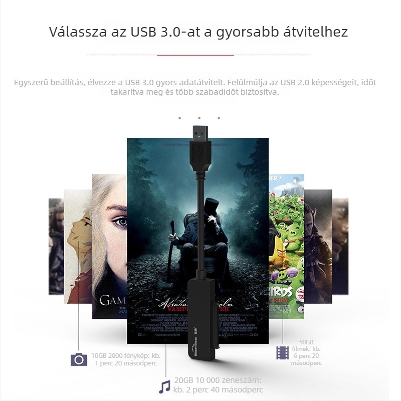 USB 3.0 / Type-C SATA HDD/SSD adapter 2,5/3,5 hüvelykes meghajtókhoz (JMS578 vezérlő)