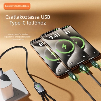 USB-C 3-poros adatmegosztó kábel OTG és U-Disk támogatással, USB 2.0, 480 Mbps, rézmag