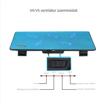 Laptop hűtő radiátor V5, 5 ventilátor, fém háló, 0,6 kg, kompatibil notebookokkal/ ultrabookokkal/ PlayBook