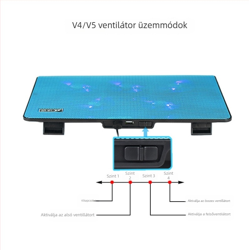 Laptop hűtő radiátor V5, 5 ventilátor, fém háló, 0,6 kg, kompatibil notebookokkal/ ultrabookokkal/ PlayBook