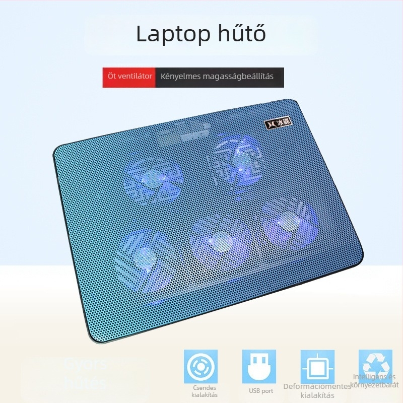 Laptop hűtő radiátor V5, 5 ventilátor, fém háló, 0,6 kg, kompatibil notebookokkal/ ultrabookokkal/ PlayBook