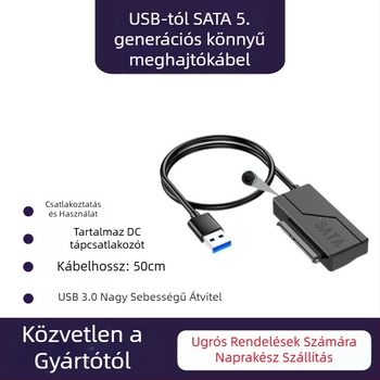USB-SATA adapter kábel, JMS578 vezérlő, 50 cm hosszú, SATA interfész, 480 Mbps