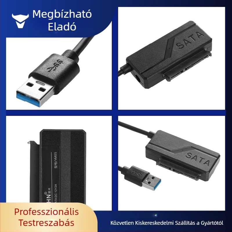 USB-SATA adapter kábel, JMS578 vezérlő, 50 cm hosszú, SATA interfész, 480 Mbps