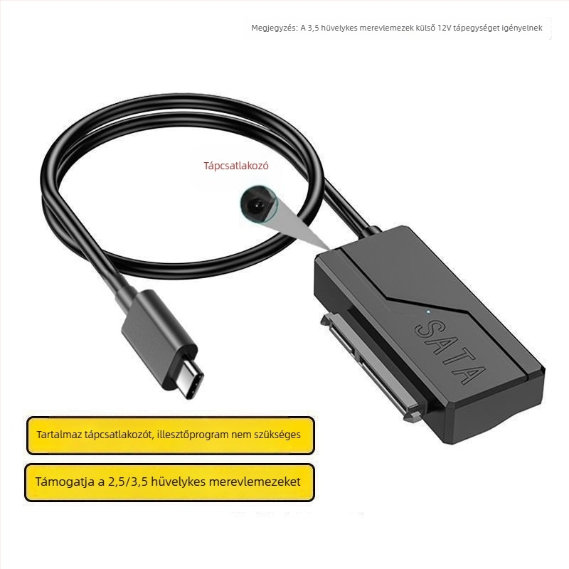 USB-SATA adapter kábel, JMS578 vezérlő, 50 cm hosszú, SATA interfész, 480 Mbps