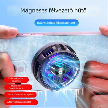 Mobiltelefon hűtő radiátor mágneses RGB világítással, csendes működés és hőmérséklet kijelző (Metal+ABS)