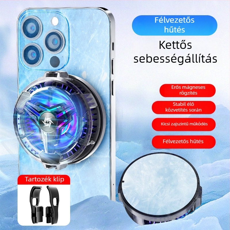 Mobiltelefon hűtő radiátor mágneses RGB világítással, csendes működés és hőmérséklet kijelző (Metal+ABS)