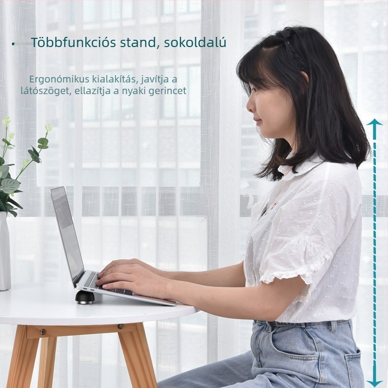 Universalis laptopállvány — kompakt gomba-stílusú asztali tartó, alumíniumötvözet + szilikon, 33 g