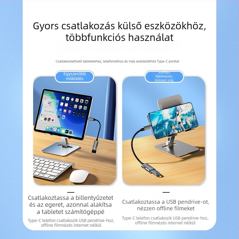 Xuntong 181B USB-C OTG adapter USB 2.0, PD töltés, USB-A kimenet, támogatja egér, USB pendrive és kártyaolvasó