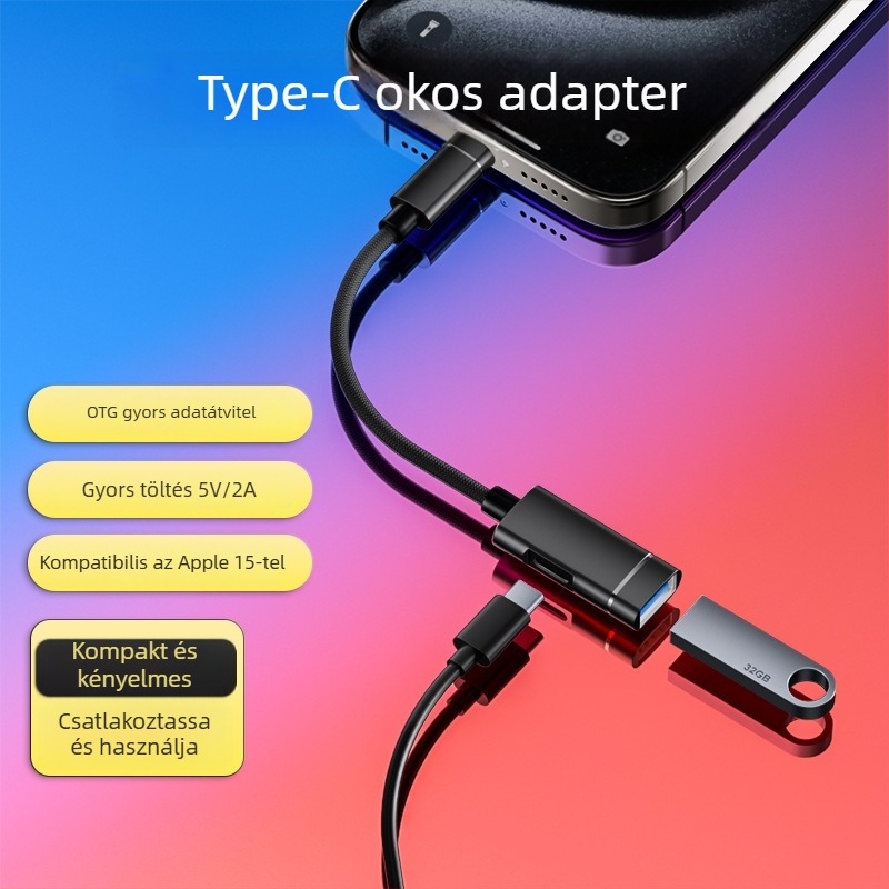 Xuntong 181B USB-C OTG adapter USB 2.0, PD töltés, USB-A kimenet, támogatja egér, USB pendrive és kártyaolvasó
