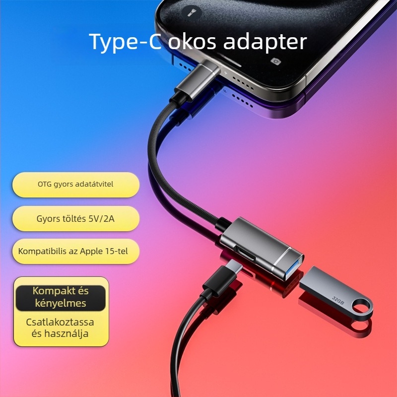 Xuntong 181B USB-C OTG adapter USB 2.0, PD töltés, USB-A kimenet, támogatja egér, USB pendrive és kártyaolvasó