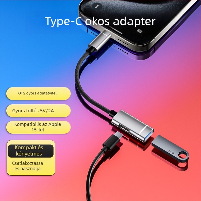 Xuntong 181B USB-C OTG adapter USB 2.0, PD töltés, USB-A kimenet, támogatja egér, USB pendrive és kártyaolvasó