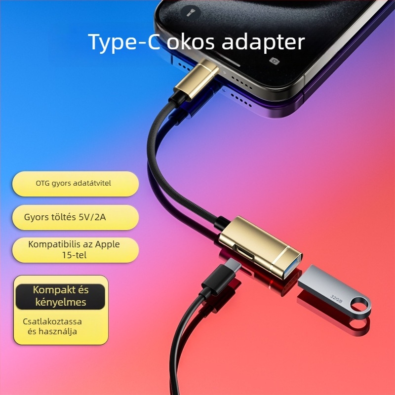 Xuntong 181B USB-C OTG adapter USB 2.0, PD töltés, USB-A kimenet, támogatja egér, USB pendrive és kártyaolvasó