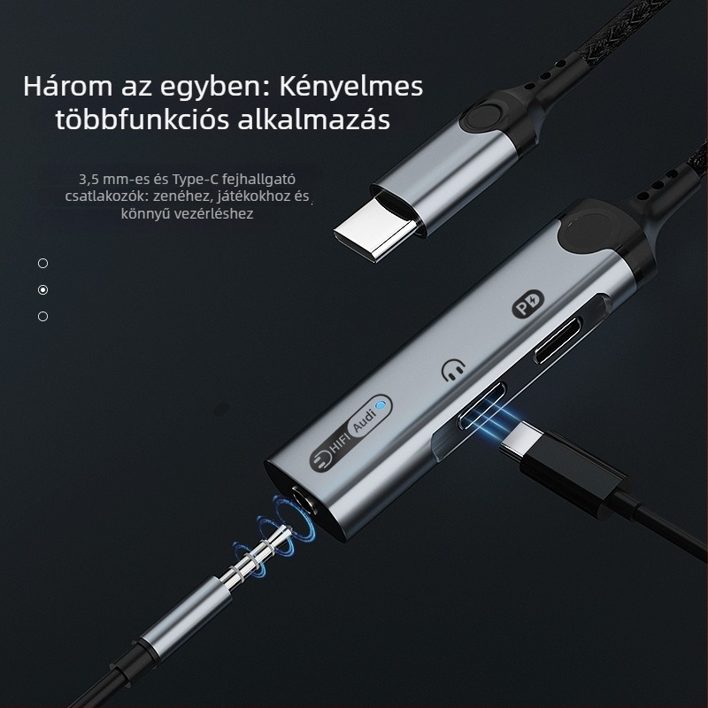 HCINOO MH340 Type-C Digitális audió adapter beépített hangkártyával és 3,5 mm-es fejhallgató csatlakozóval iPhone 15-höz