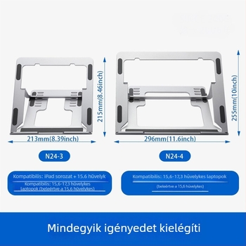 Összecsukható alumínium laptop-támasz N24 – állítható, levegőhűtés, 100W-ig