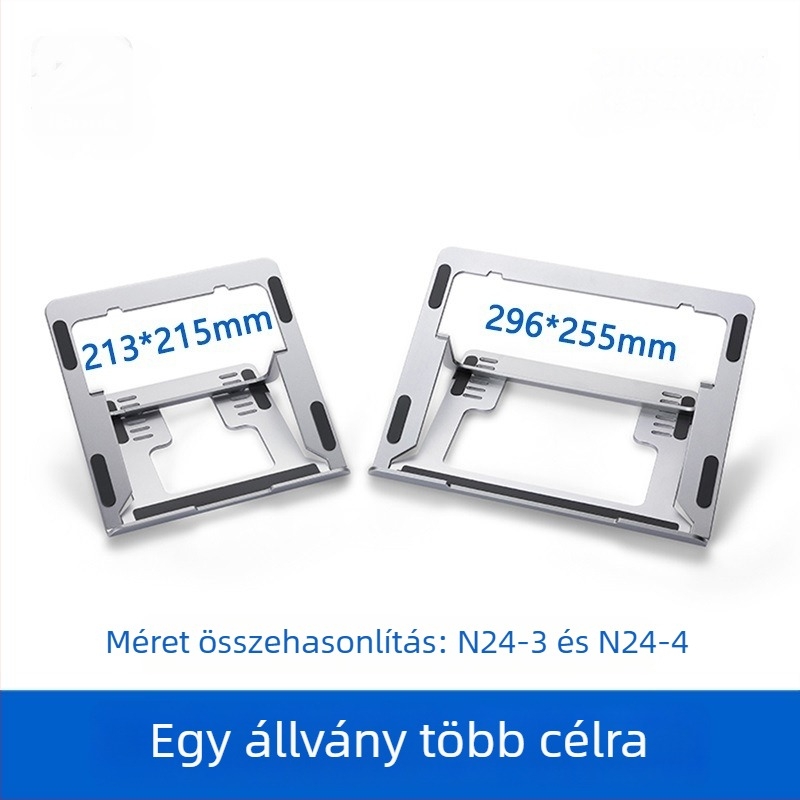 Összecsukható alumínium laptop-támasz N24 – állítható, levegőhűtés, 100W-ig