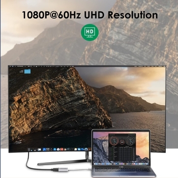 Type-C to VGA adapterkábel, 1080p VGA kimenet támogatott, rézmagú, 1,8 m hosszú.