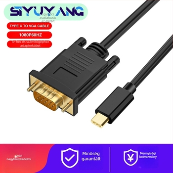 Type-C to VGA adapterkábel, 1080p VGA kimenet támogatott, rézmagú, 1,8 m hosszú.