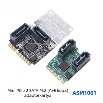 Mini PCIe adapterkártya 2-portos SATA 3.0-hoz, M.2 Key A+E interfész, SATA 7-pines csatlakozó, 6Gb/s