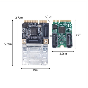 Mini PCIe adapterkártya 2-portos SATA 3.0-hoz, M.2 Key A+E interfész, SATA 7-pines csatlakozó, 6Gb/s