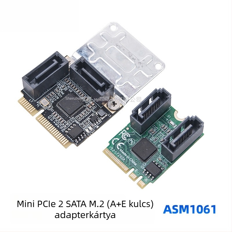 Mini PCIe adapterkártya 2-portos SATA 3.0-hoz, M.2 Key A+E interfész, SATA 7-pines csatlakozó, 6Gb/s