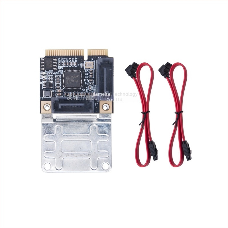 Mini PCIe adapterkártya 2-portos SATA 3.0-hoz, M.2 Key A+E interfész, SATA 7-pines csatlakozó, 6Gb/s