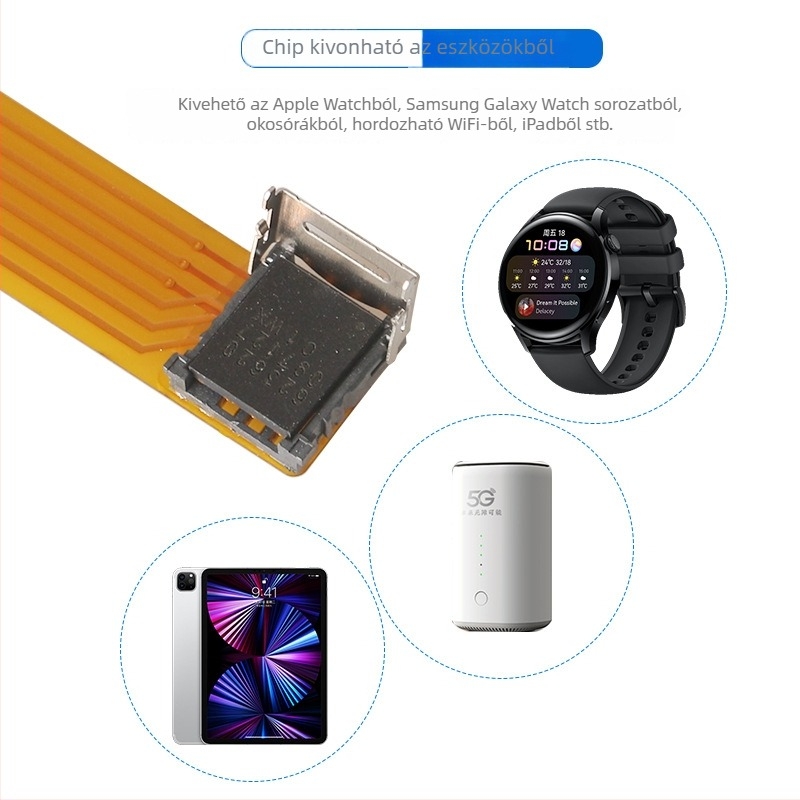 Külső adapterlap patch-kábellel az 5×6 chip SIM-re konverzióhoz, forrasztás nélkül, integrált kábel