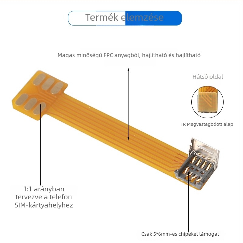 Külső adapterlap patch-kábellel az 5×6 chip SIM-re konverzióhoz, forrasztás nélkül, integrált kábel