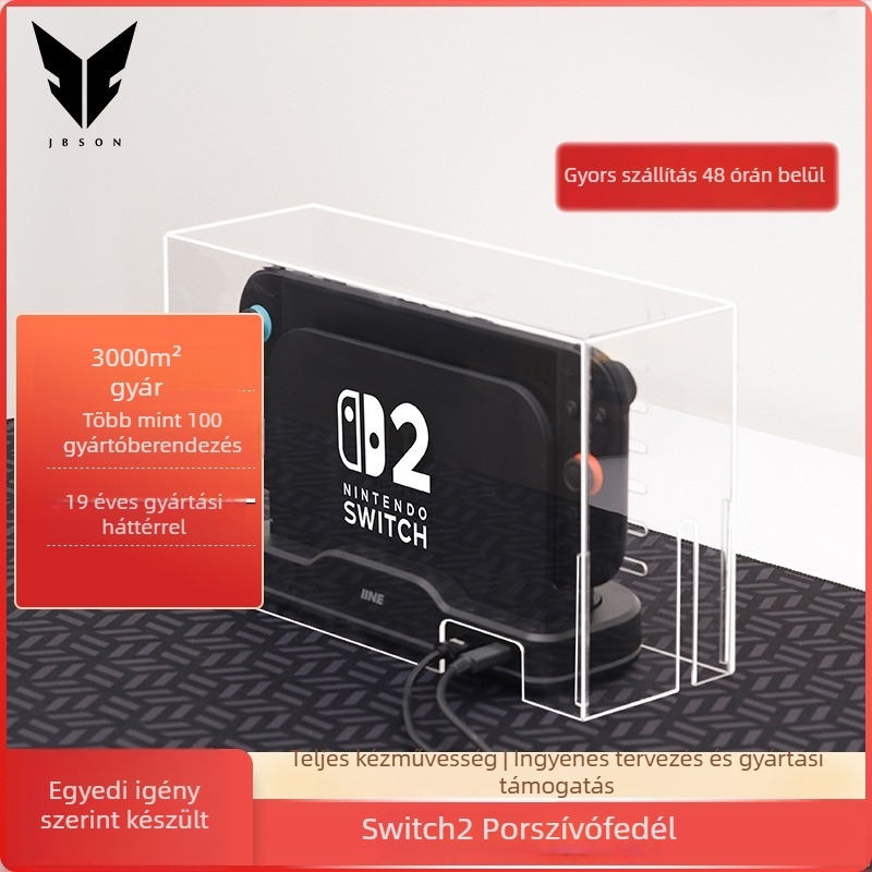 Akril porvédő burkolat Switch 2 hűtő alaphoz – por- és vízálló, kompatibil Switch, Switch OLED és Switch Lite modellekkel, 286 g