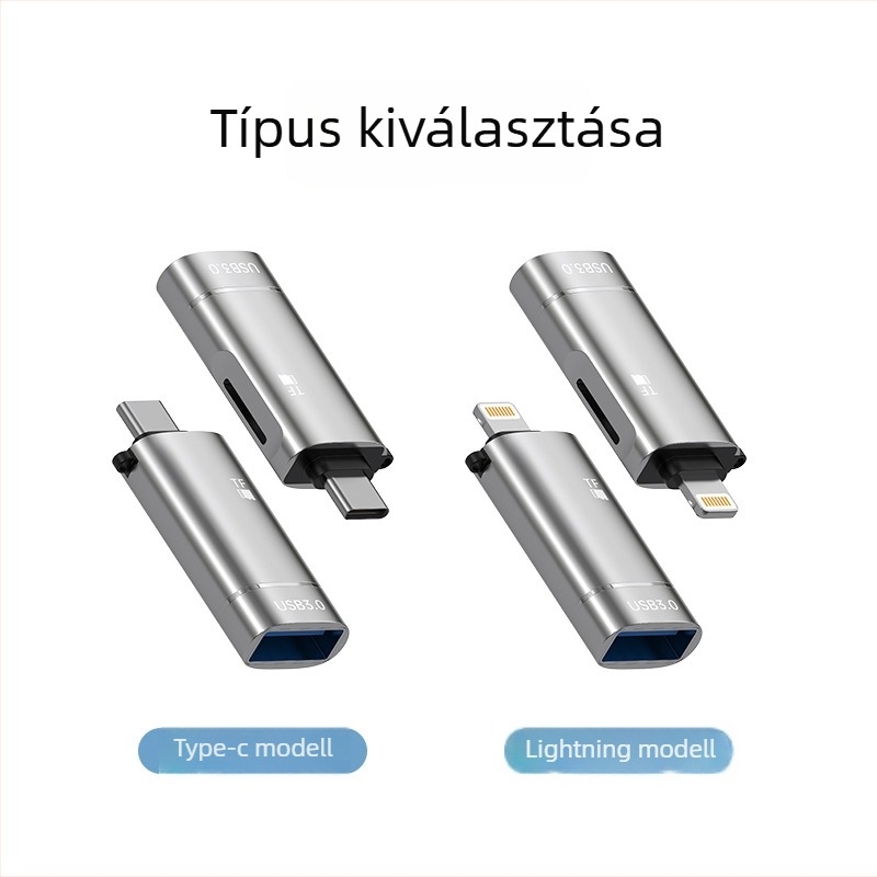 Type-C OTG kettős funkciós adapter USB flash meghajtóval és microSD olvasóval Apple készülékekhez