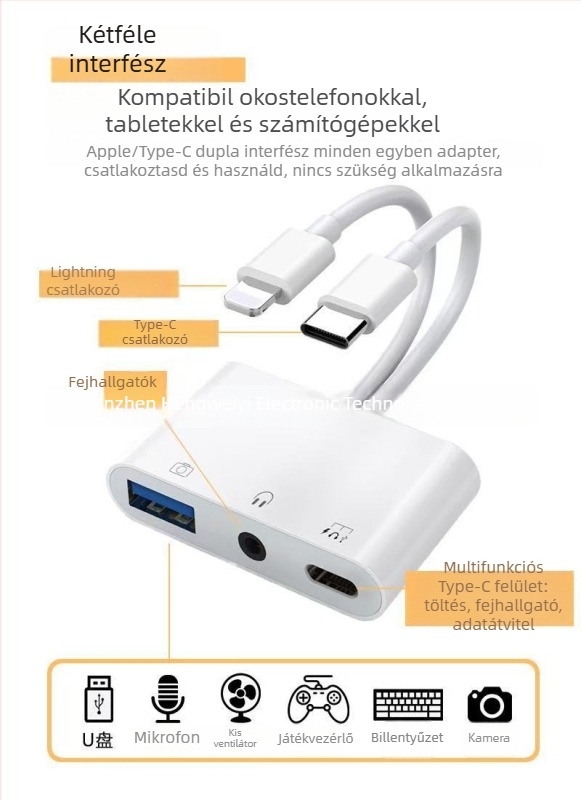 Duál Type-C 3-in-1 adapter 3,5 mm audio kimenettel és PD60W gyors töltéssel HWY-133