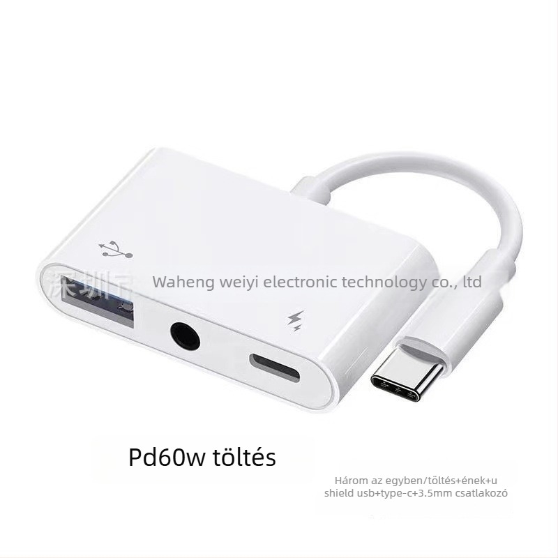 Duál Type-C 3-in-1 adapter 3,5 mm audio kimenettel és PD60W gyors töltéssel HWY-133