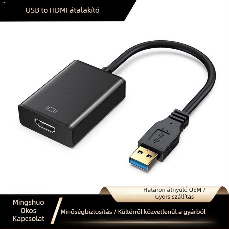 USB 3.0–HDMI átalakító adapterkábel, MS9122 chip, USB3.0 interfész, 26 cm hosszú, aranyozott