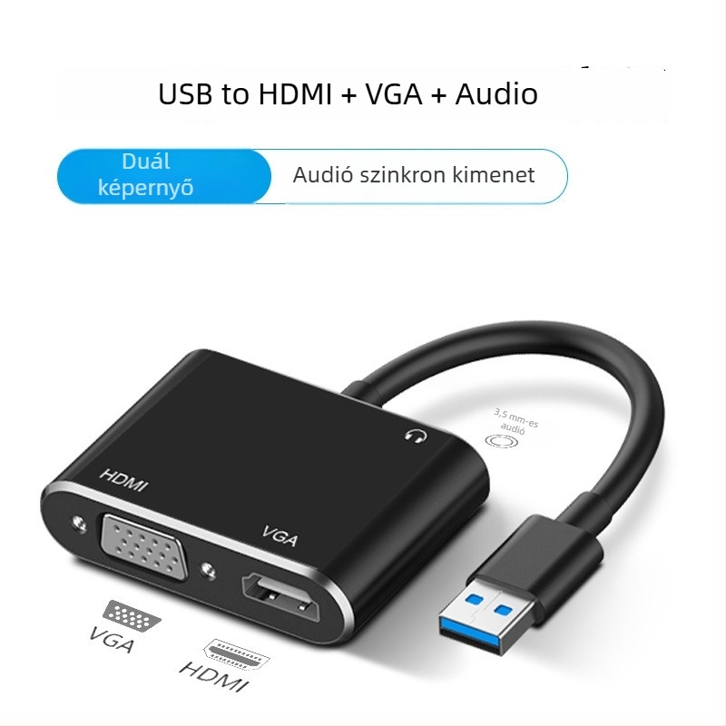 USB 3.0–HDMI átalakító adapterkábel, MS9122 chip, USB3.0 interfész, 26 cm hosszú, aranyozott