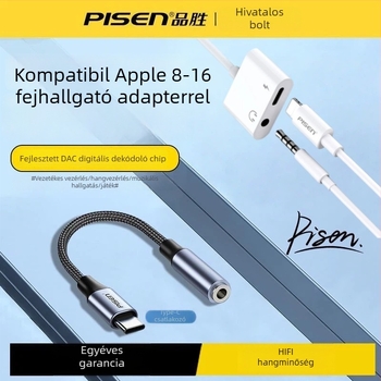 Pisen Type-C–ról 3,5 mm-es audio adapter kábel, USB-C fejhallgató konverter Type-C eszközökhöz