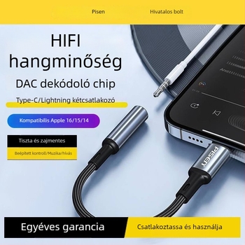 Pisen Type-C–ról 3,5 mm-es audio adapter kábel, USB-C fejhallgató konverter Type-C eszközökhöz