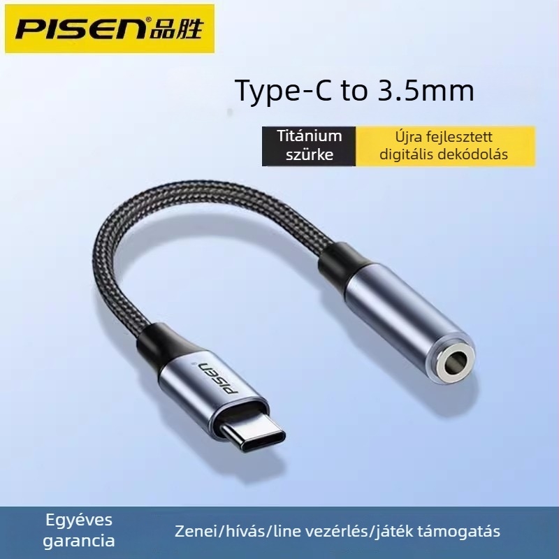 Pisen Type-C–ról 3,5 mm-es audio adapter kábel, USB-C fejhallgató konverter Type-C eszközökhöz