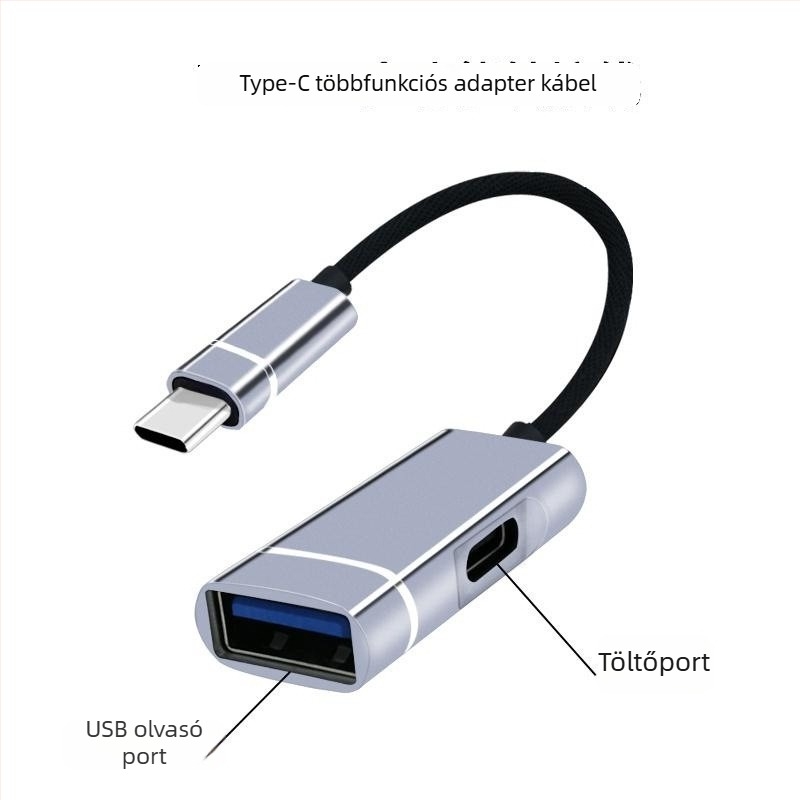 Type-C hub 2-portos osztóval, gyorstöltés és USB adatok átvitele, kompatibil mobiltelefonokkal és iPad-del, modell YH-LJX-012